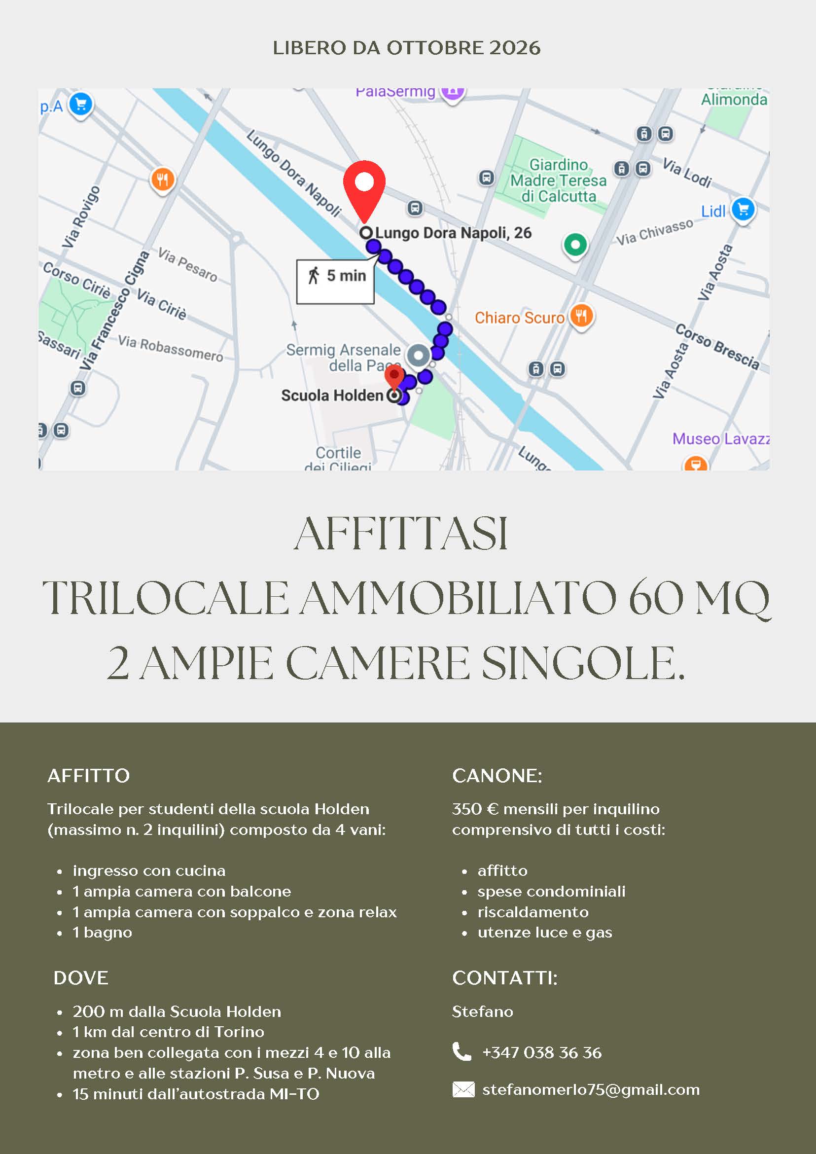 Camera singola in trilocale ammobiliato